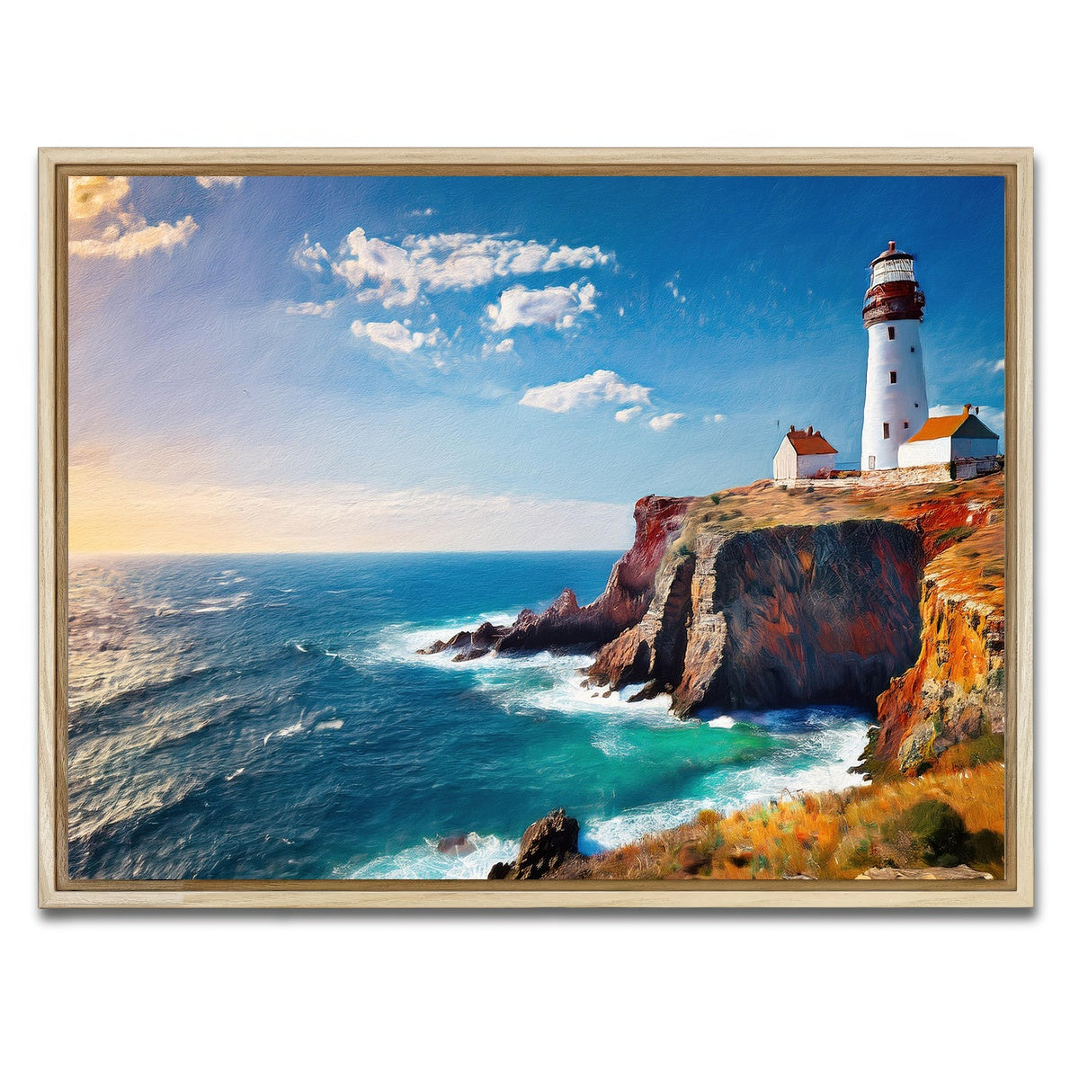 AUTO-MOCKUP WHITE | Lighthouse on the Cliffs | 1 Piece | Natural Framed Canvas | group=4x3