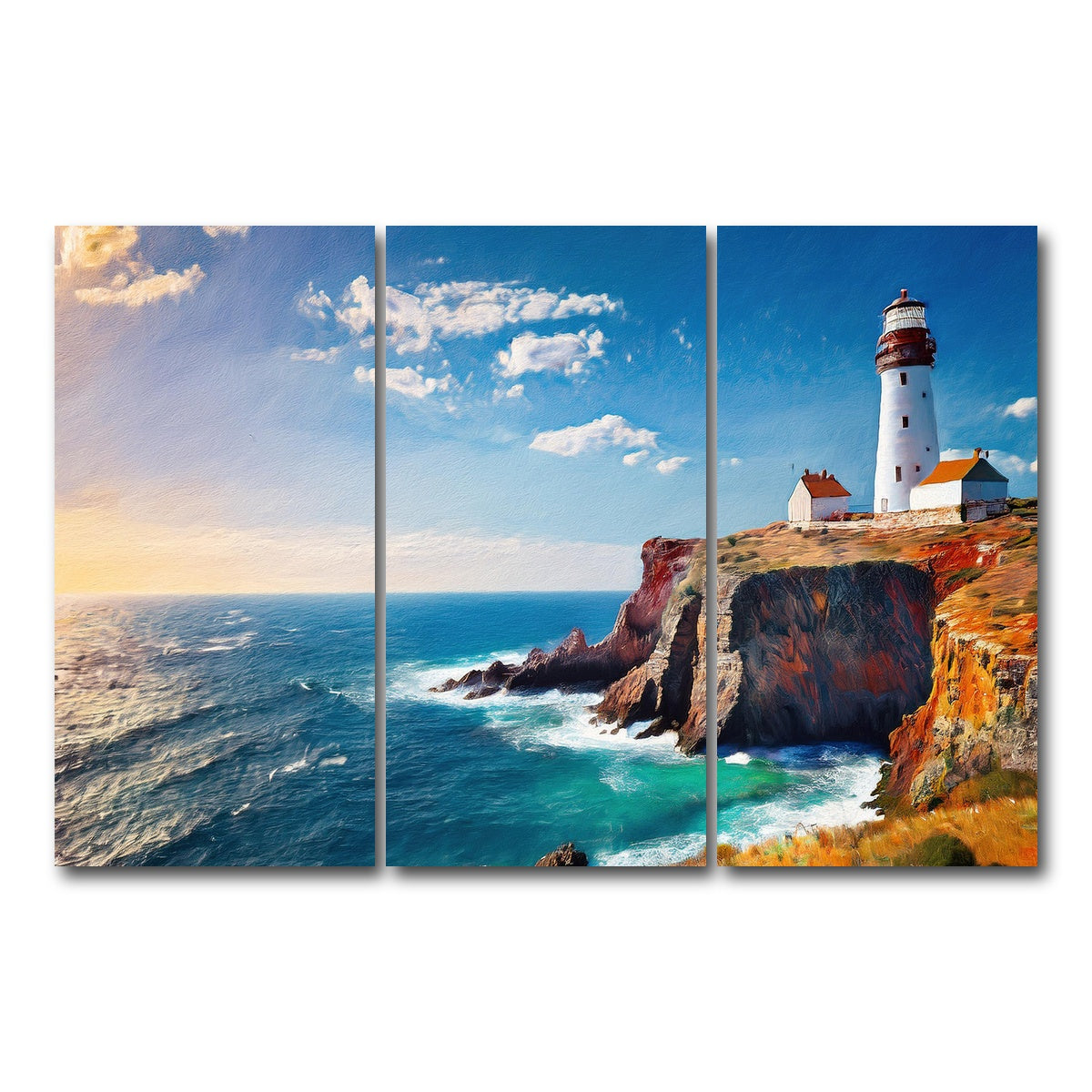 AUTO-MOCKUP WHITE | Lighthouse on the Cliffs | 3 Piece | Gallery Wrap Canvas | group=12x24