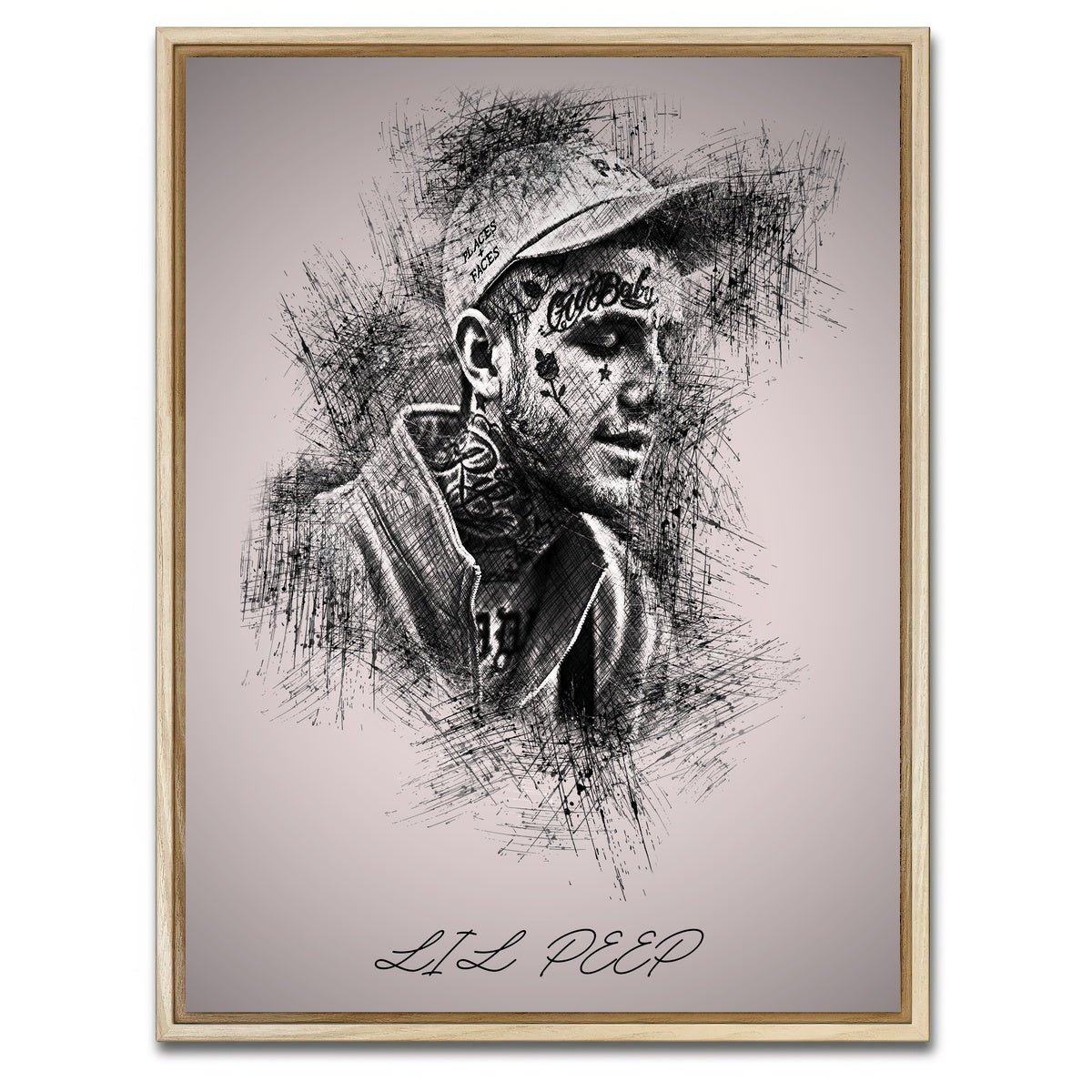 AUTO-MOCKUP WHITE | Lil Peep Sketch | 1 Piece | Natural Framed Canvas | group=3x4
