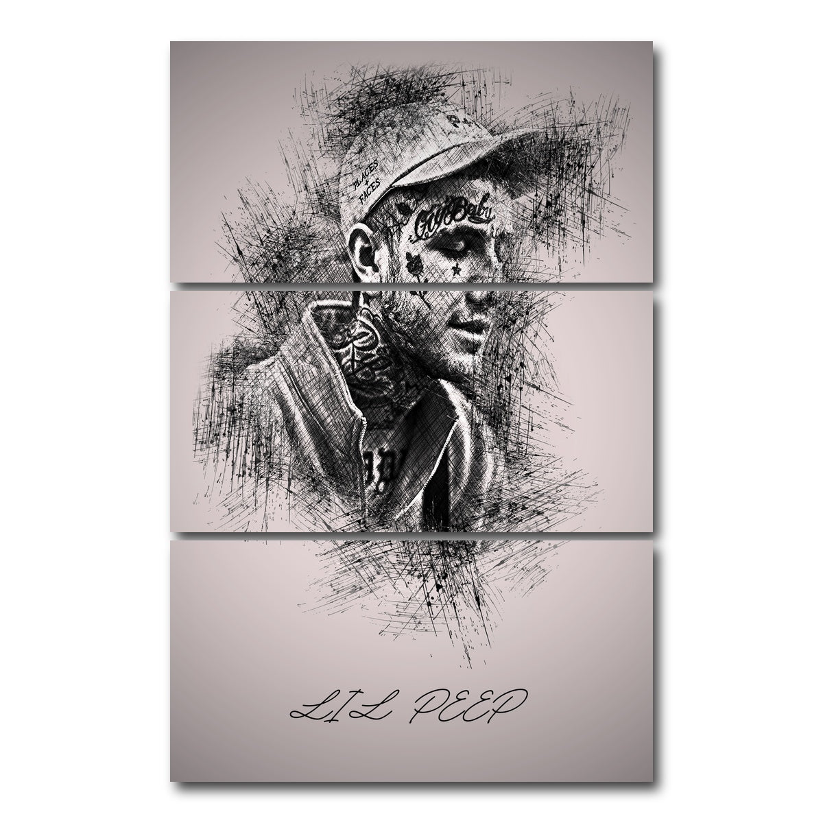 AUTO-MOCKUP WHITE | Lil Peep Sketch | 3 Piece | Gallery Wrap Canvas | group=12x24_stacked