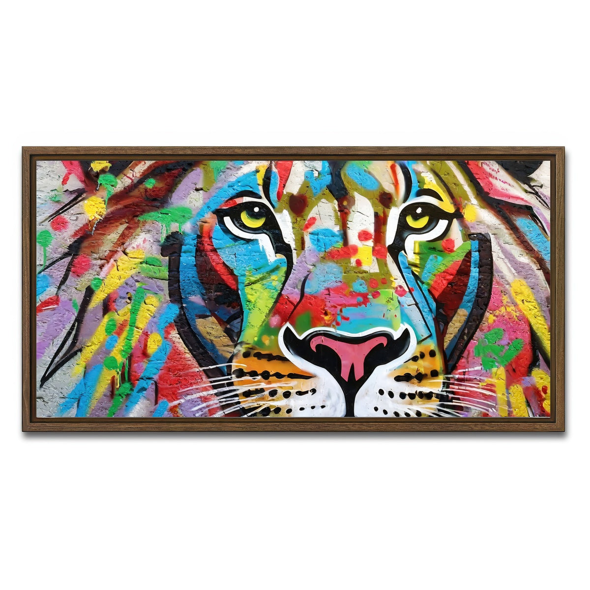 AUTO-MOCKUP WHITE | Lion Graffiti | 1 Piece | Walnut Framed Canvas | group=2x1