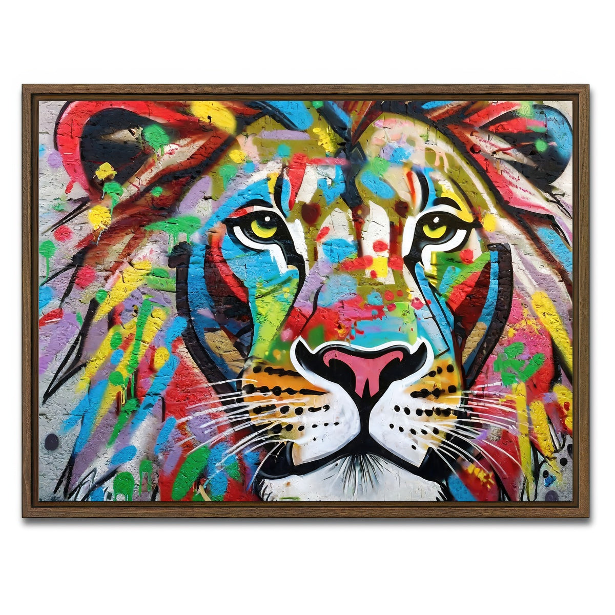 AUTO-MOCKUP WHITE | Lion Graffiti | 1 Piece | Walnut Framed Canvas | group=4x3