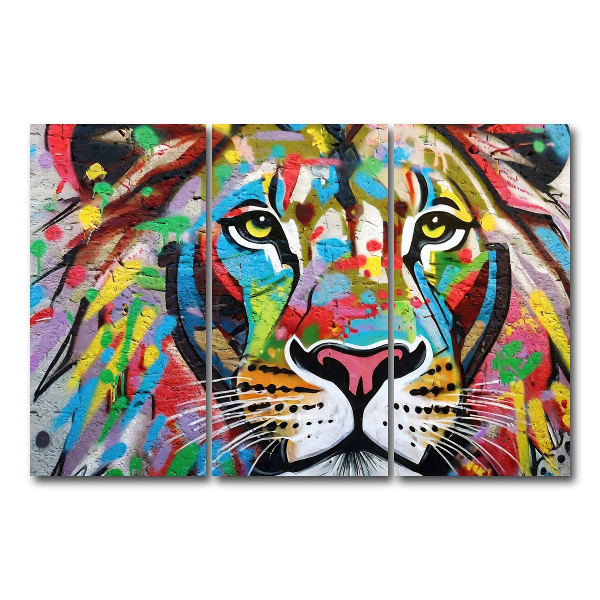 AUTO-MOCKUP WHITE | Lion Graffiti | 3 Piece | Gallery Wrap Canvas | group=12x24