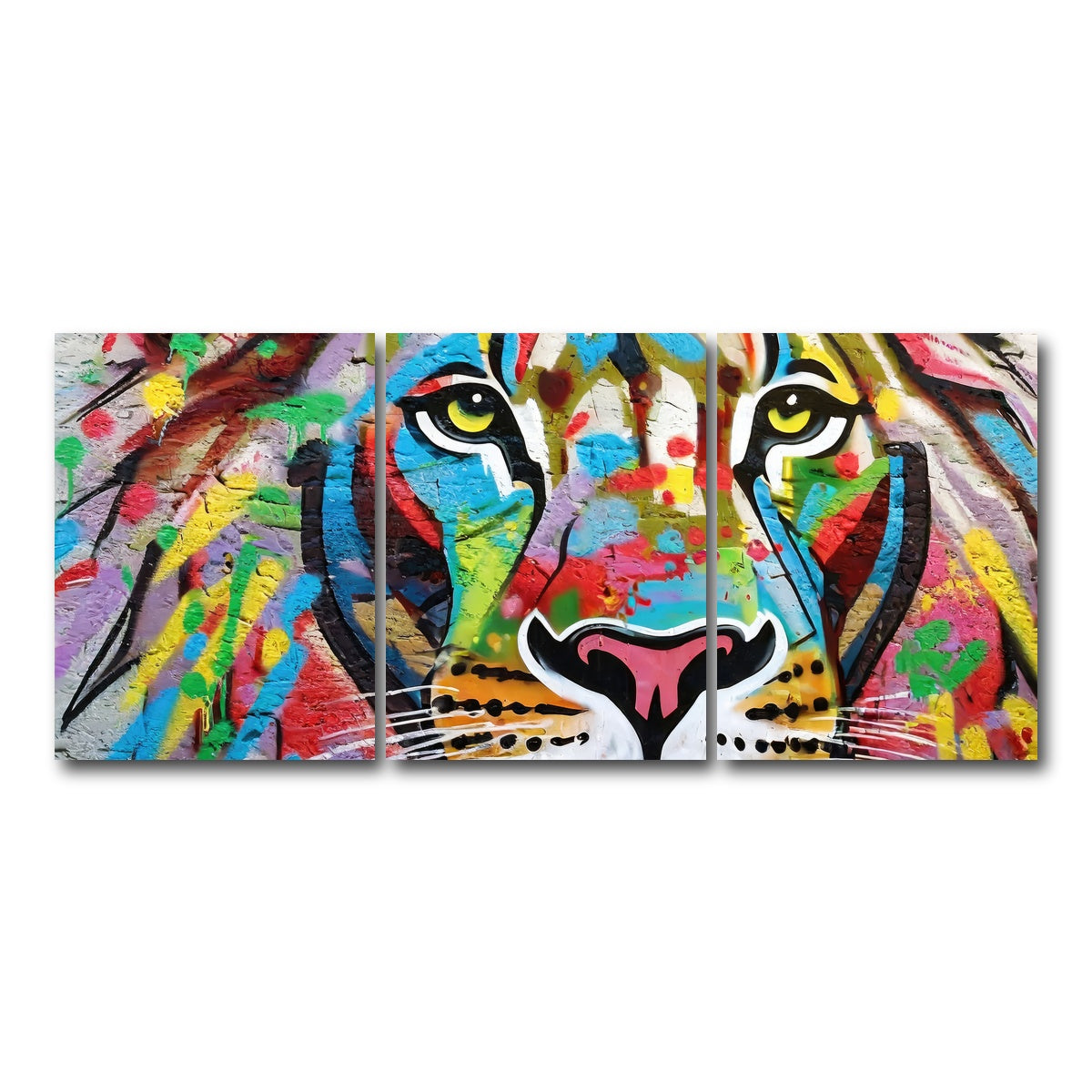 AUTO-MOCKUP WHITE | Lion Graffiti | 3 Piece | Gallery Wrap Canvas | group=18x24