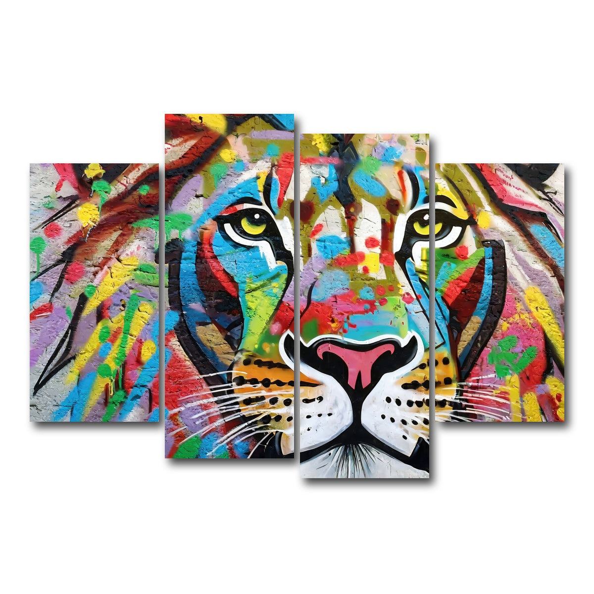 AUTO-MOCKUP WHITE | Lion Graffiti | 4 Piece | Gallery Wrap Canvas | group=4_short