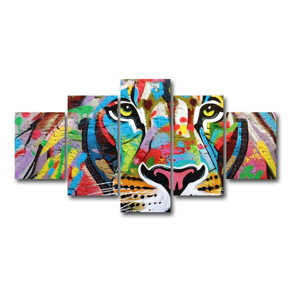AUTO-MOCKUP WHITE | Lion Graffiti | 5 Piece | Gallery Wrap Canvas | group=5_short