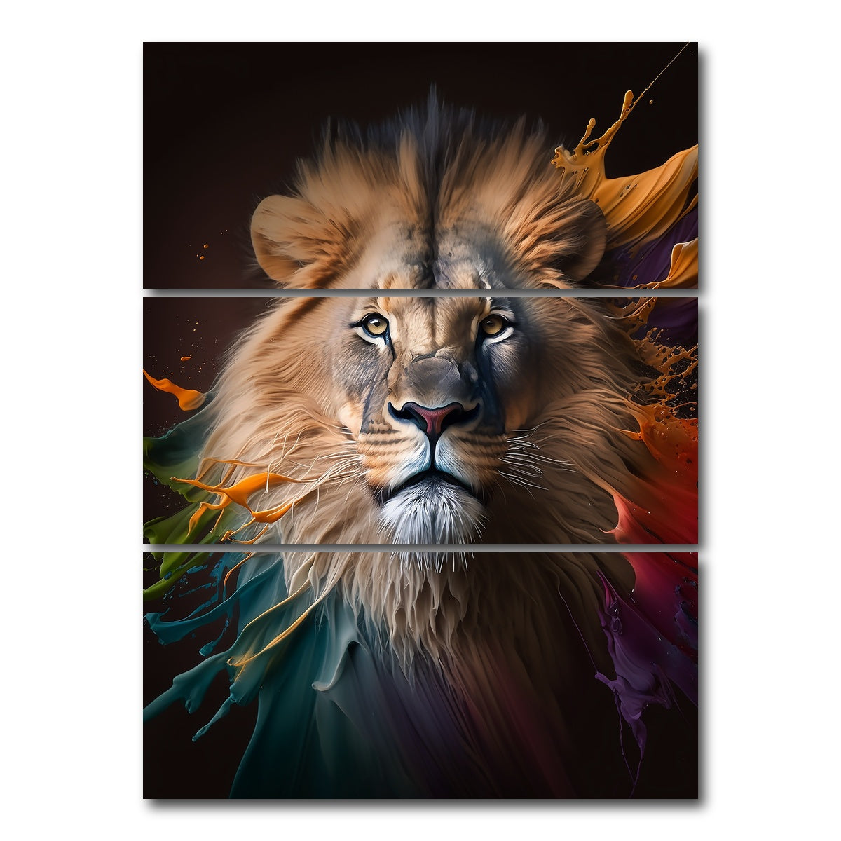 AUTO-MOCKUP WHITE | Lion Portrait | 3 Piece | Gallery Wrap Canvas | group=8x18_stacked