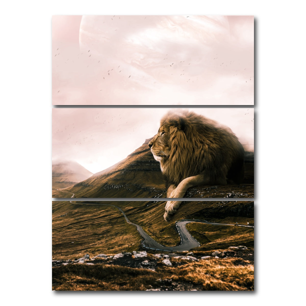 AUTO-MOCKUP WHITE | Lion Road | 3 Piece | Gallery Wrap Canvas | group=8x18_stacked