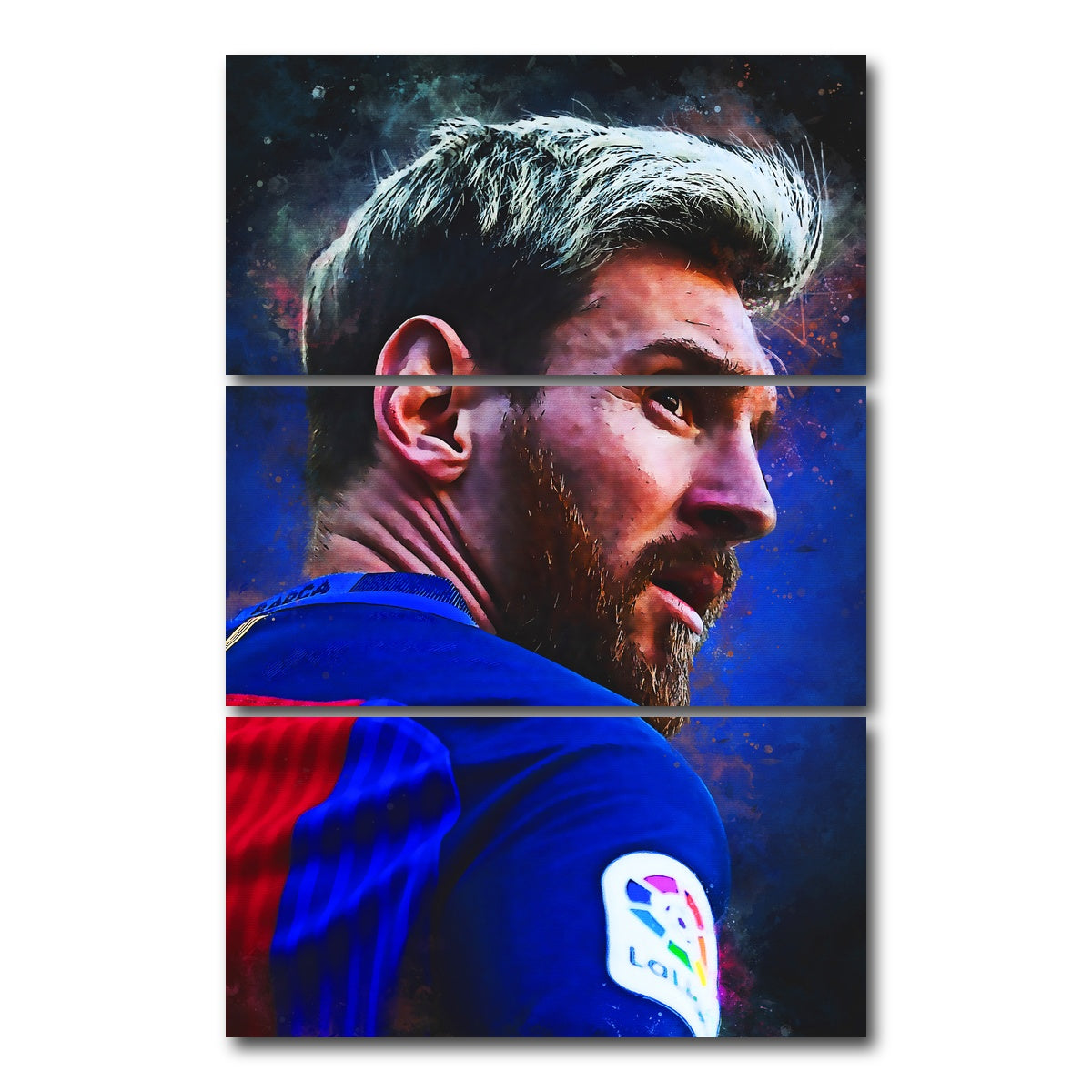AUTO-MOCKUP WHITE | Lionel Messi Painting | 3 Piece | Gallery Wrap Canvas | group=12x24_stacked