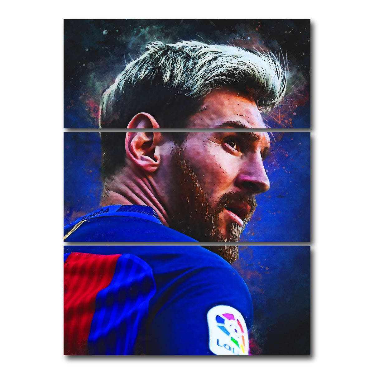 AUTO-MOCKUP WHITE | Lionel Messi Painting | 3 Piece | Gallery Wrap Canvas | group=8x18_stacked