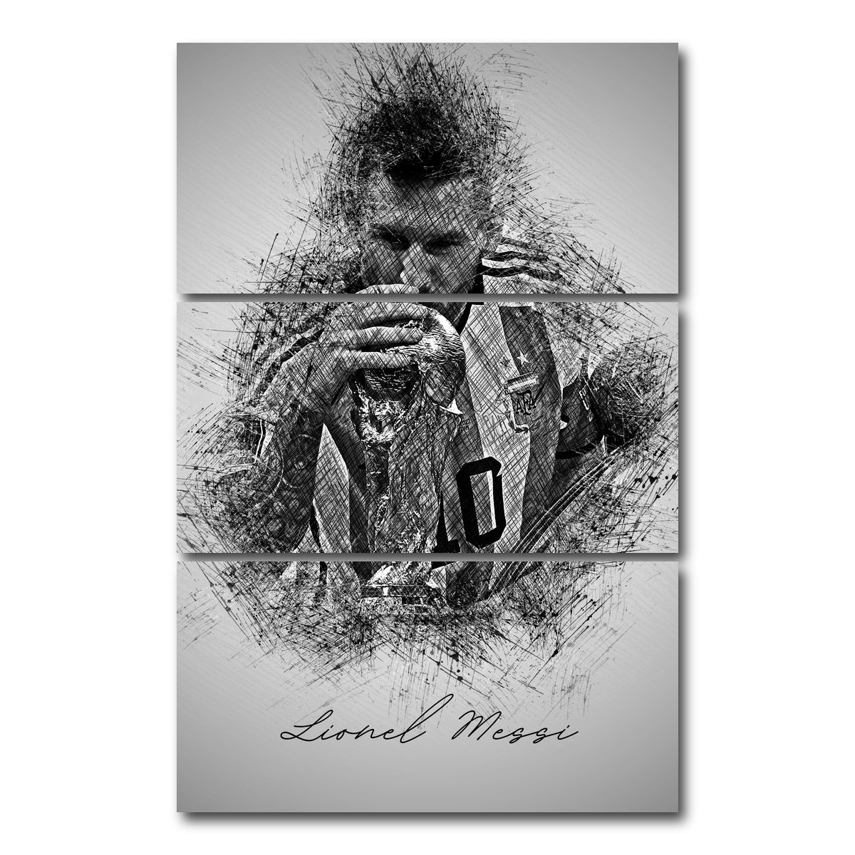 AUTO-MOCKUP WHITE | Lionel Messi Sketch | 3 Piece | Gallery Wrap Canvas | group=12x24_stacked