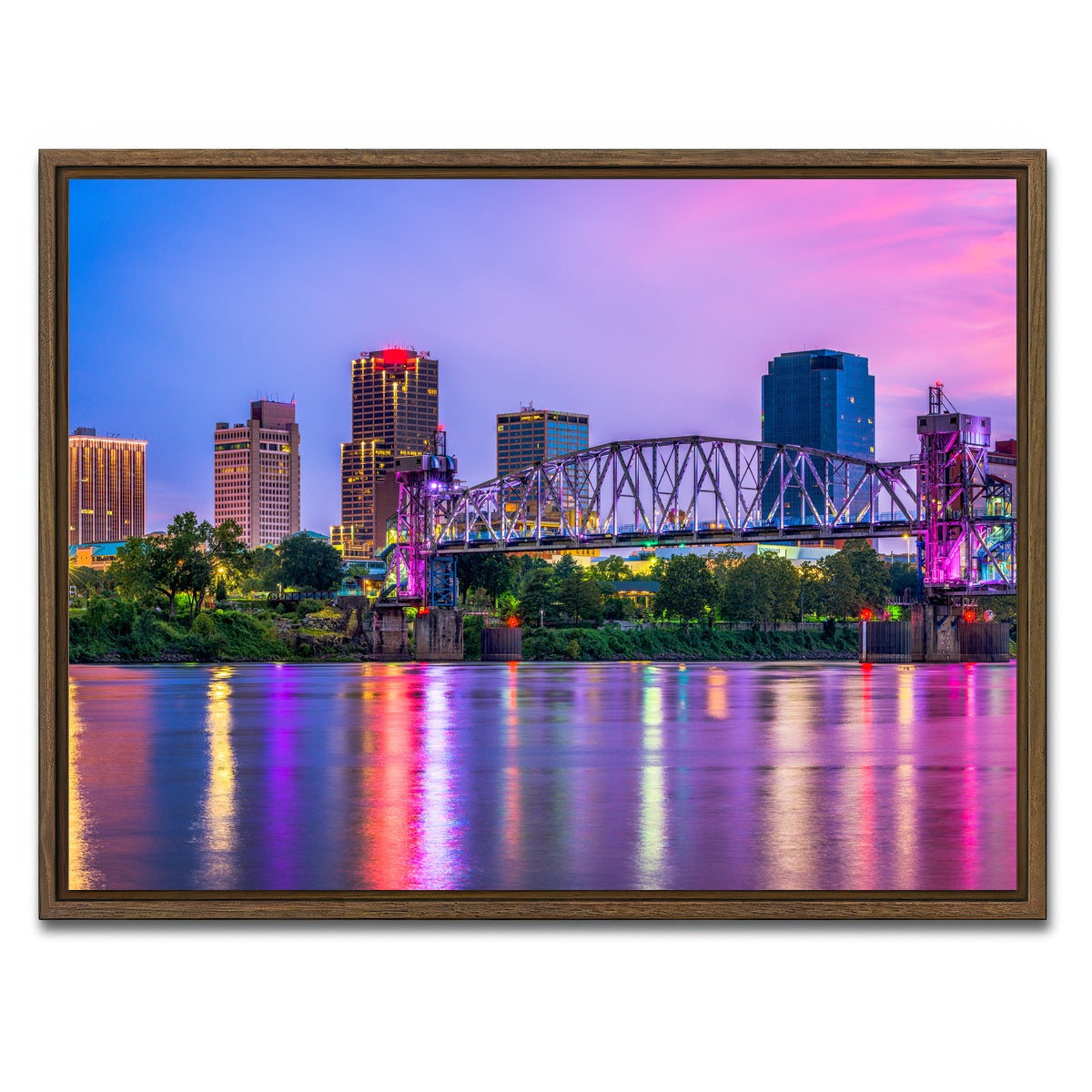 AUTO-MOCKUP WHITE | Little Rock Skyline | 1 Piece | Walnut Framed Canvas | group=4x3