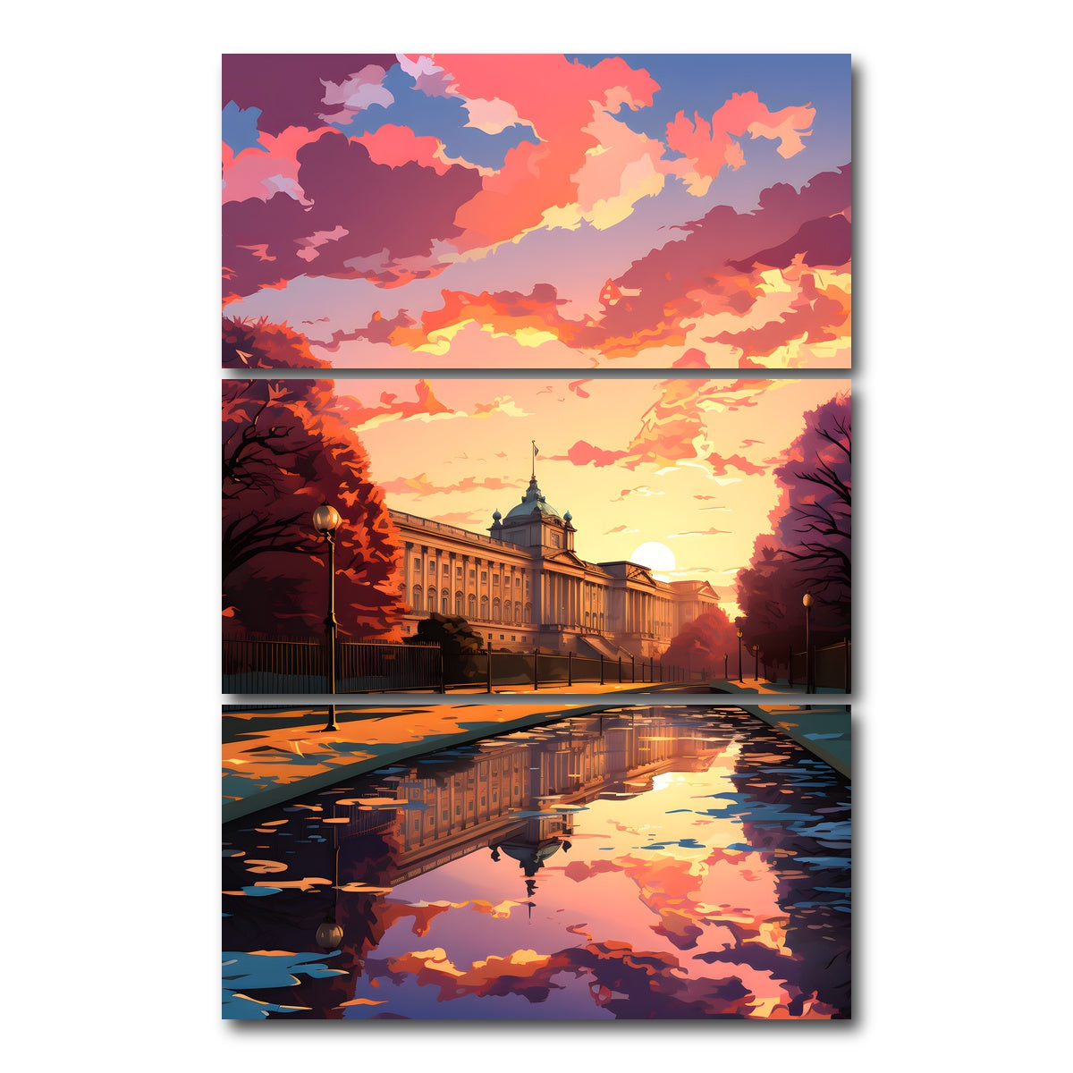 AUTO-MOCKUP WHITE | London - Buckingham Palace | 3 Piece | Gallery Wrap Canvas | group=12x24_stacked