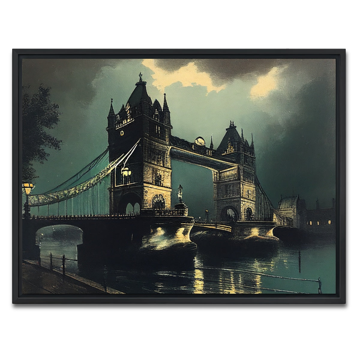 AUTO-MOCKUP WHITE | London Bridge at Night | 1 Piece | Black Framed Canvas | group=4x3