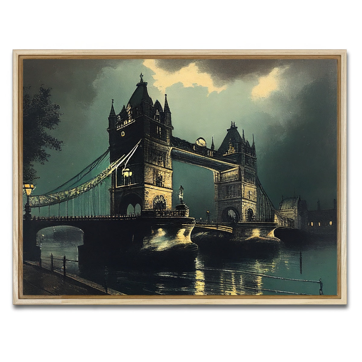 AUTO-MOCKUP WHITE | London Bridge at Night | 1 Piece | Natural Framed Canvas | group=4x3
