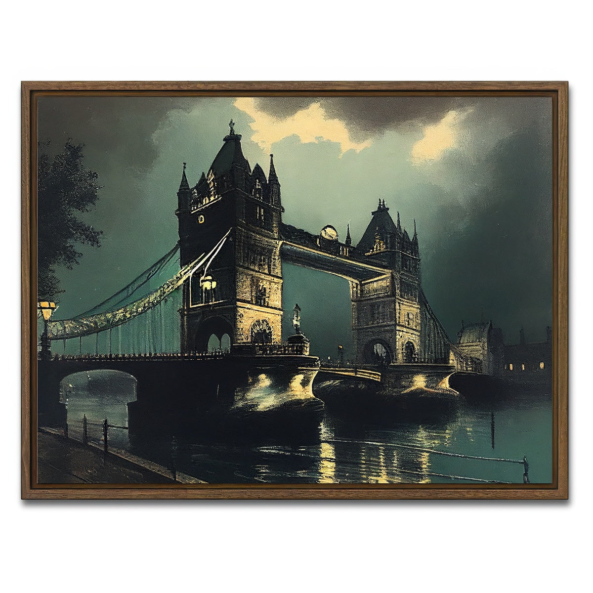 AUTO-MOCKUP WHITE | London Bridge at Night | 1 Piece | Walnut Framed Canvas | group=4x3