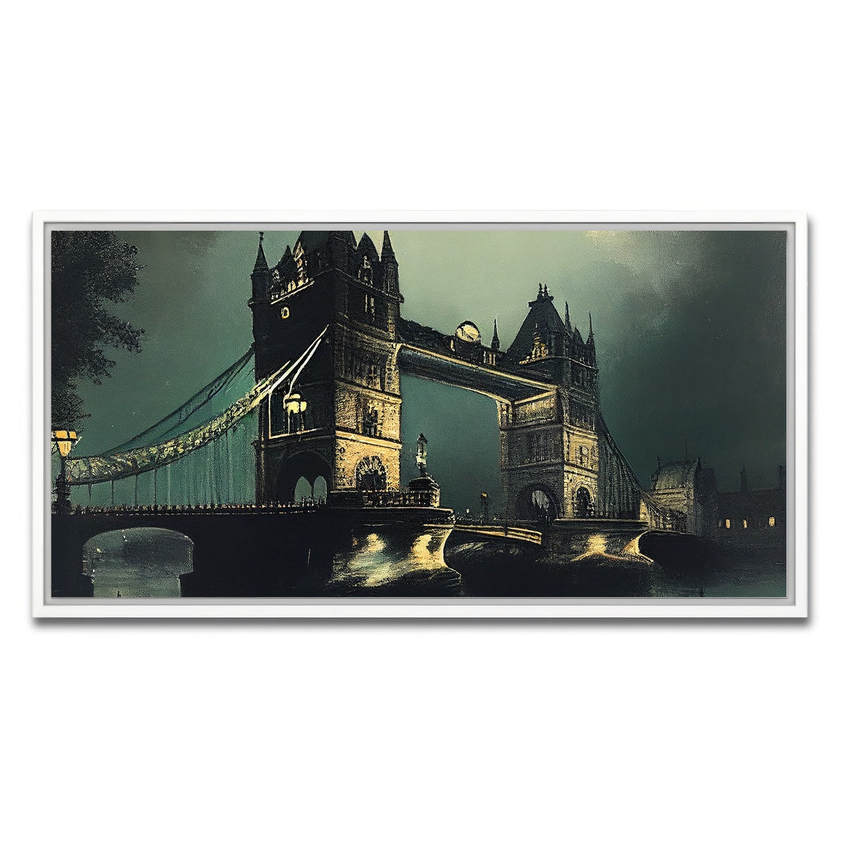 AUTO-MOCKUP WHITE | London Bridge at Night | 1 Piece | White Framed Canvas | group=2x1
