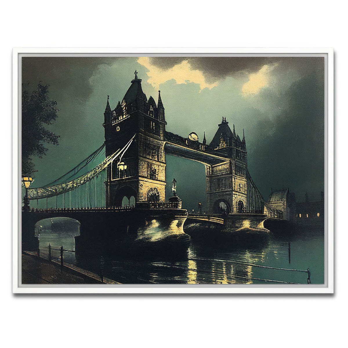 AUTO-MOCKUP WHITE | London Bridge at Night | 1 Piece | White Framed Canvas | group=4x3