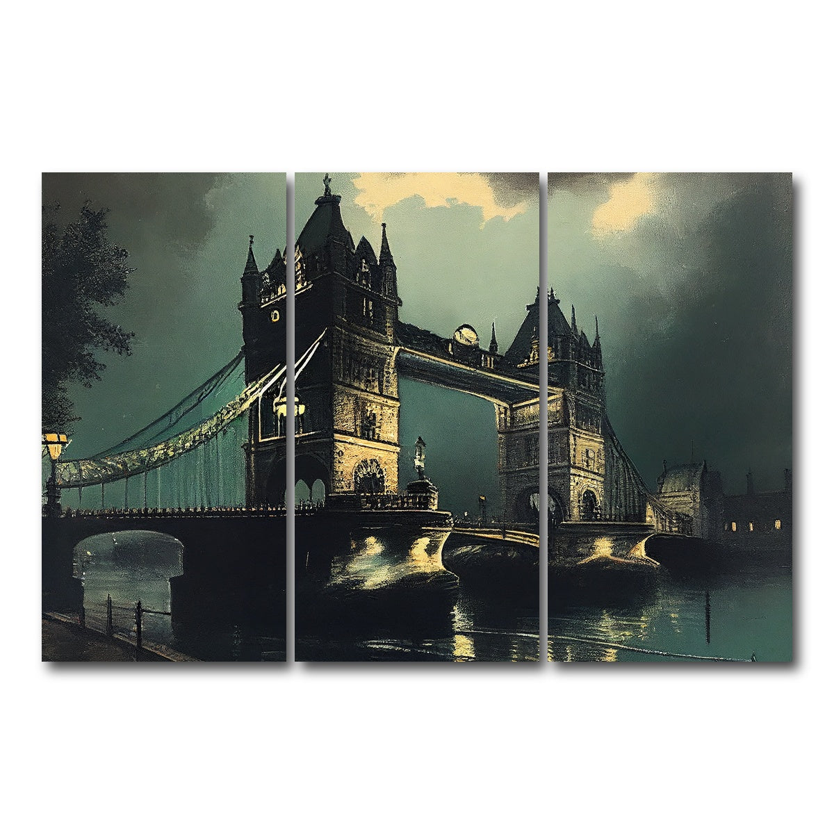 AUTO-MOCKUP WHITE | London Bridge at Night | 3 Piece | Gallery Wrap Canvas | group=12x24