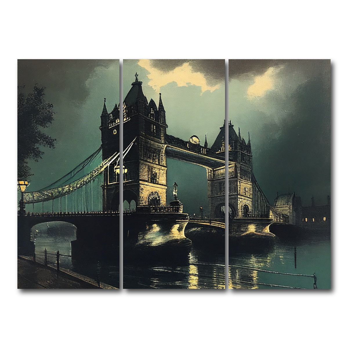 AUTO-MOCKUP WHITE | London Bridge at Night | 3 Piece | Gallery Wrap Canvas | group=8x18