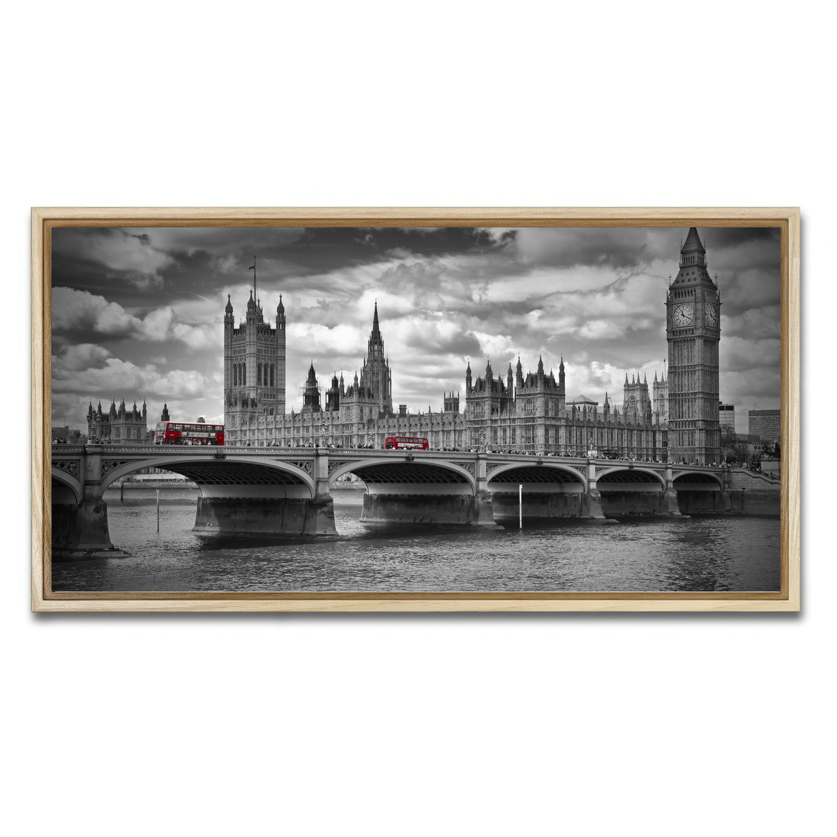 AUTO-MOCKUP WHITE | London Houses of Parliament & Red Buses | 1 Piece | Natural Framed Canvas | group=2x1
