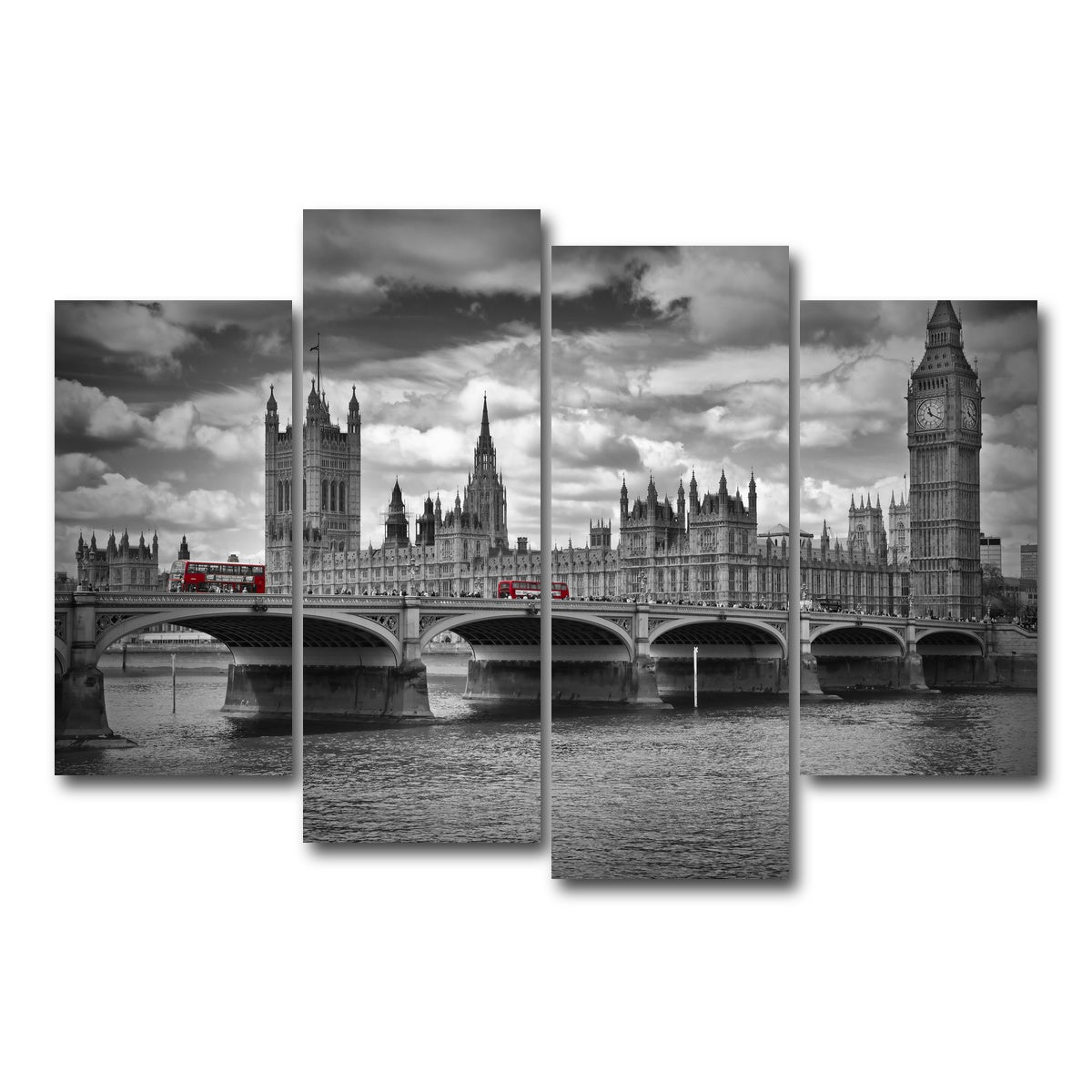 AUTO-MOCKUP WHITE | London Houses of Parliament & Red Buses | 4 Piece | Gallery Wrap Canvas | group=4_short