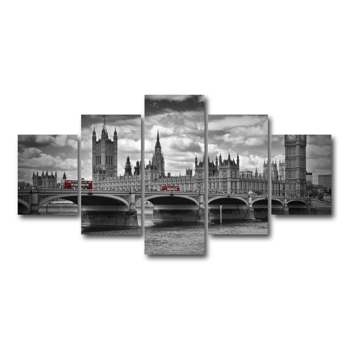 AUTO-MOCKUP WHITE | London Houses of Parliament & Red Buses | 5 Piece | Gallery Wrap Canvas | group=5_short