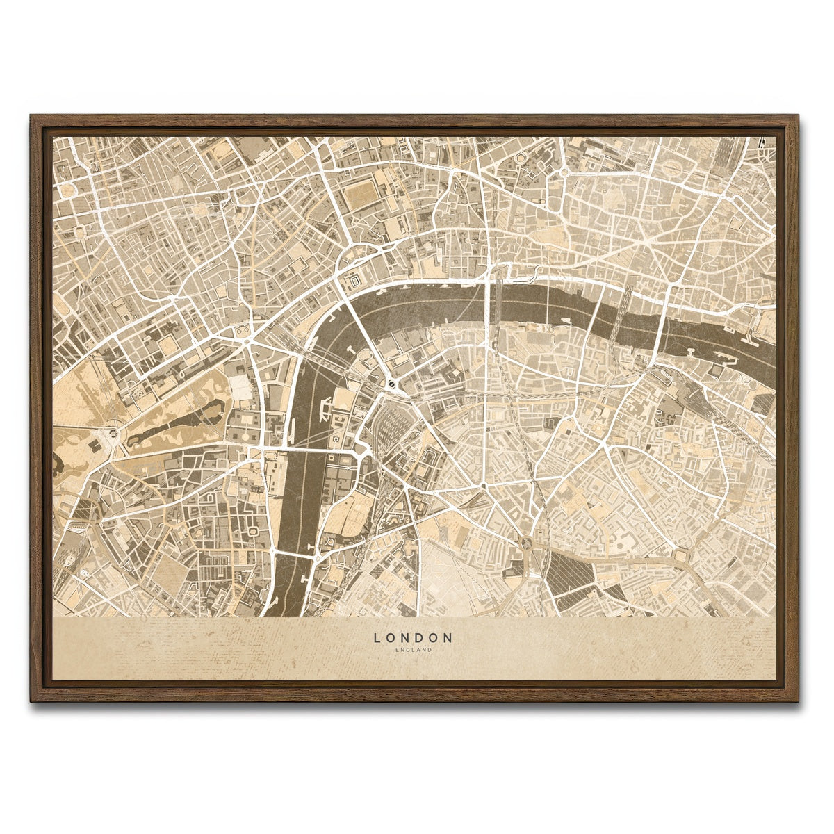 AUTO-MOCKUP WHITE | London Map 3 | 1 Piece | Walnut Framed Canvas | group=4x3