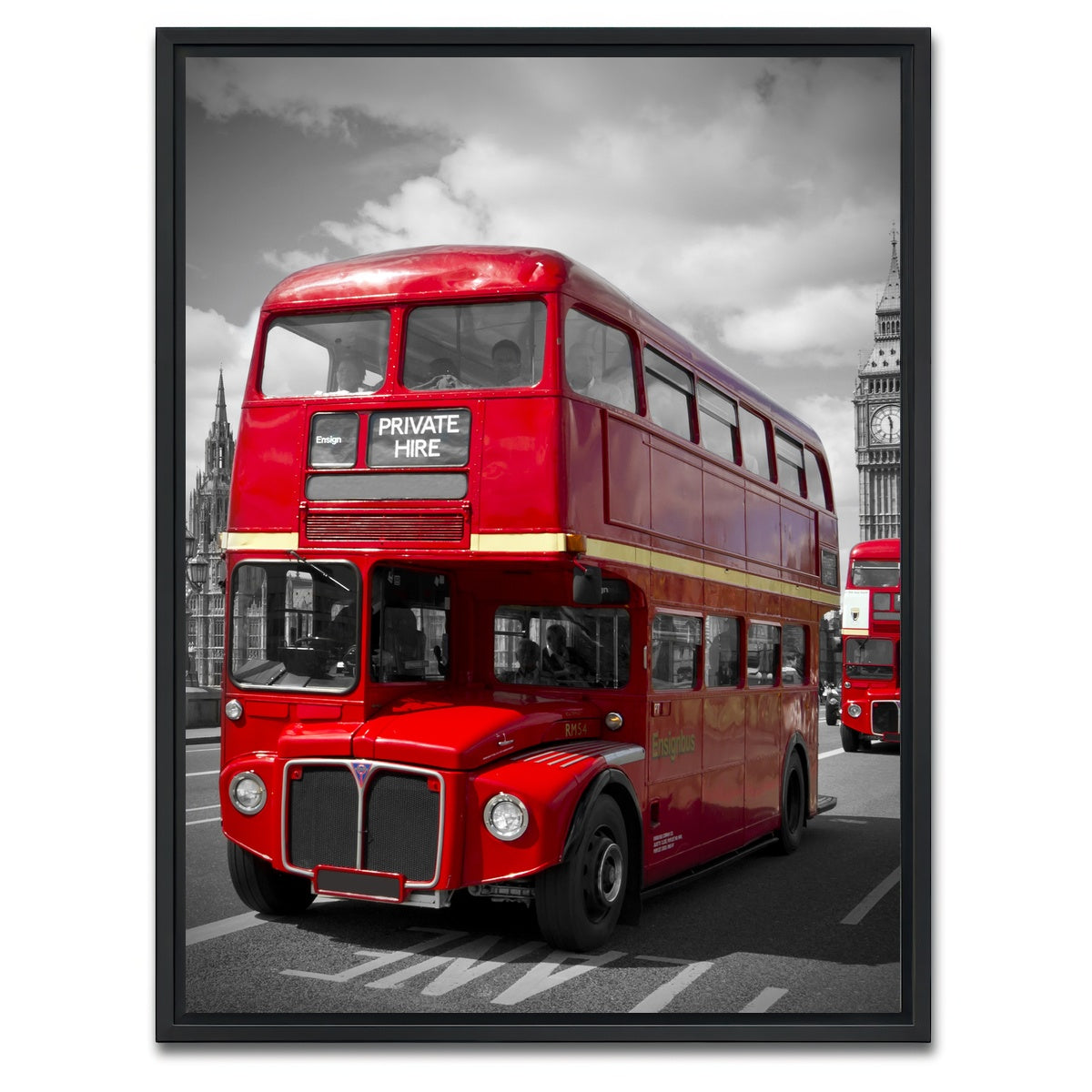 AUTO-MOCKUP WHITE | London Red Buses on Westminster Bridge | 1 Piece | Black Framed Canvas | group=3x4