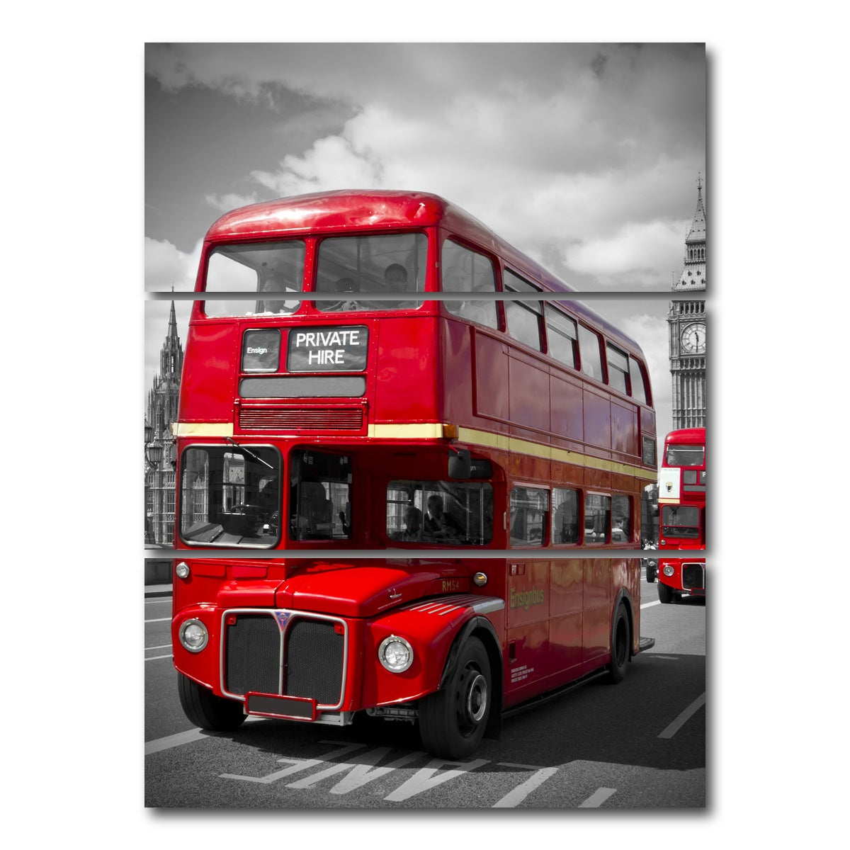 AUTO-MOCKUP WHITE | London Red Buses on Westminster Bridge | 3 Piece | Gallery Wrap Canvas | group=8x18_stacked