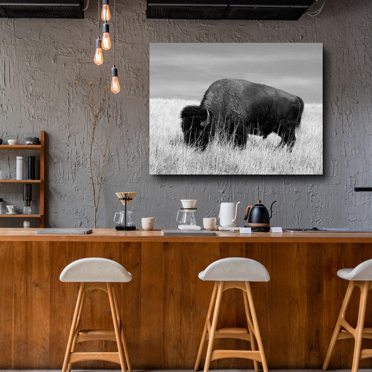 Lone Buffalo Grayscale Wall Art