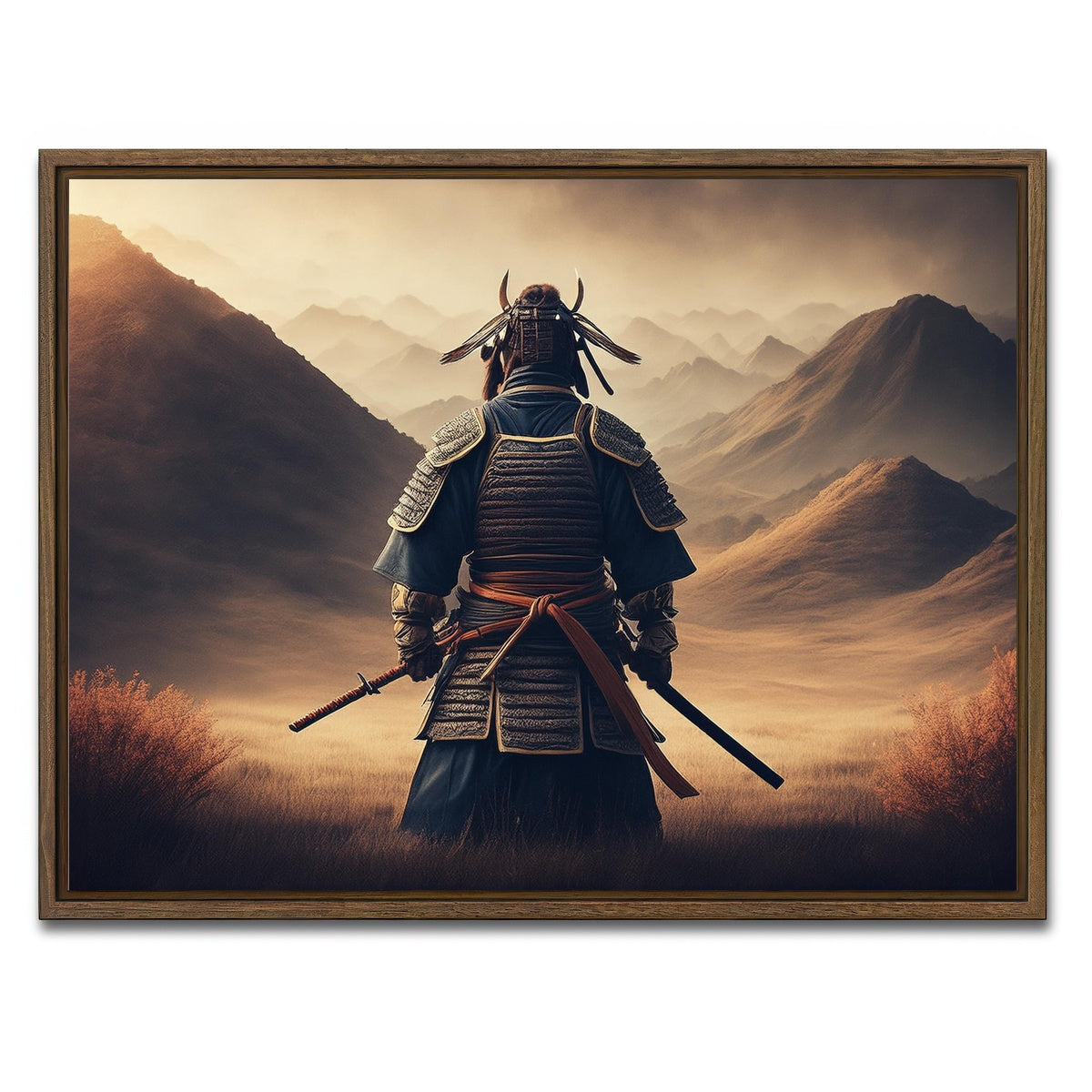 AUTO-MOCKUP WHITE | Lone Samurai Warrior | 1 Piece | Walnut Framed Canvas | group=4x3