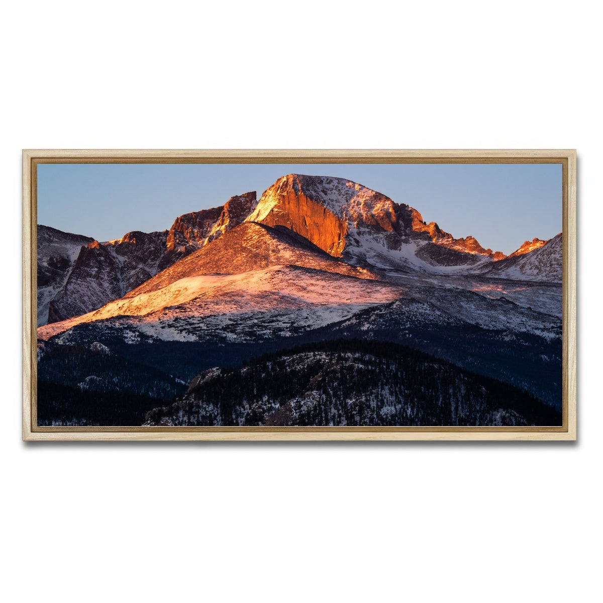 AUTO-MOCKUP WHITE | Longs Peak at sunrise | 1 Piece | Natural Framed Canvas | group=2x1