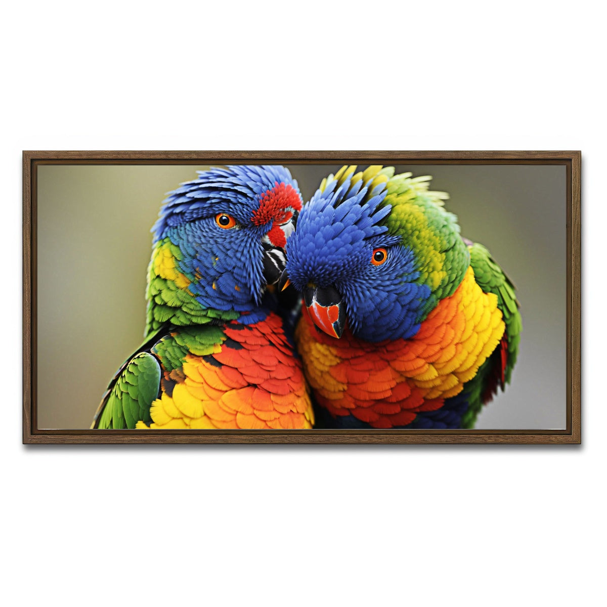 AUTO-MOCKUP WHITE | Lorikeet birds | 1 Piece | Walnut Framed Canvas | group=2x1