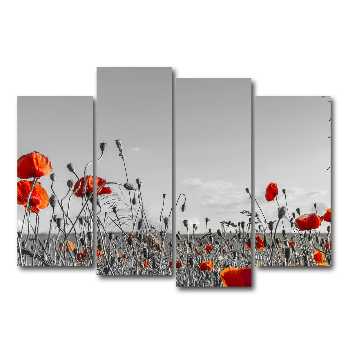 AUTO-MOCKUP WHITE | Lovely Poppy Field | 4 Piece | Gallery Wrap Canvas | group=4_normal
