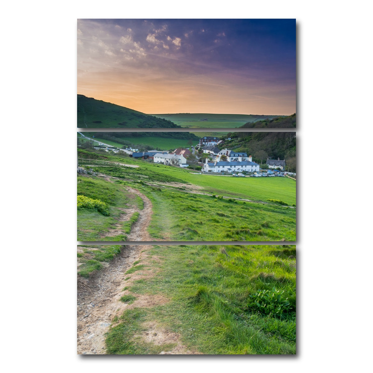 AUTO-MOCKUP WHITE | Lulworth Cove | 3 Piece | Gallery Wrap Canvas | group=12x24_stacked