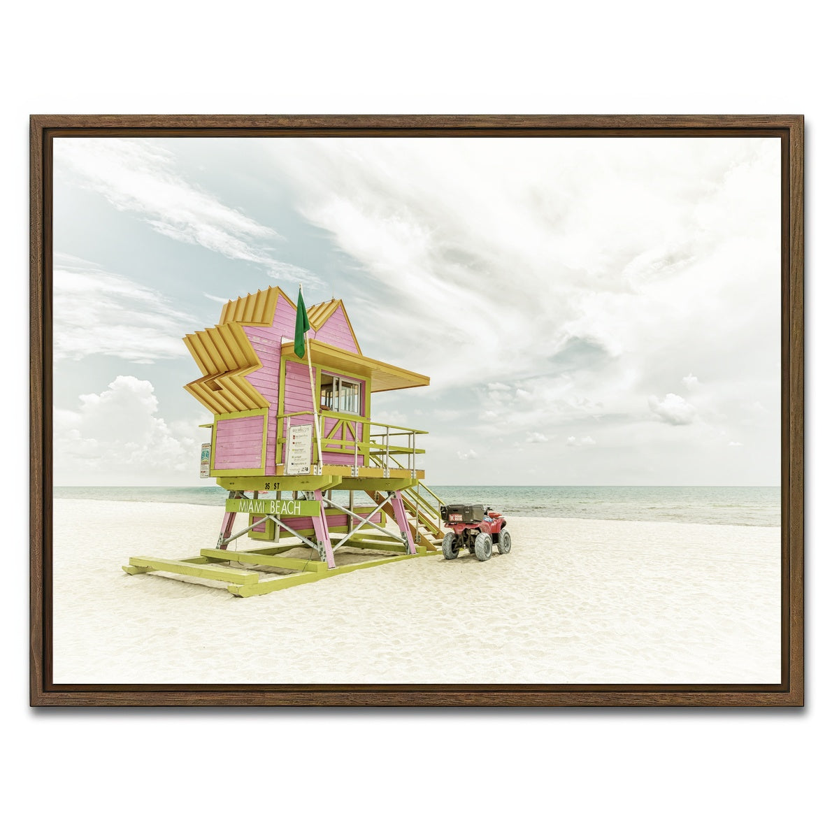 AUTO-MOCKUP WHITE | MIAMI BEACH Vintage Florida Flair | 1 Piece | Walnut Framed Canvas | group=4x3