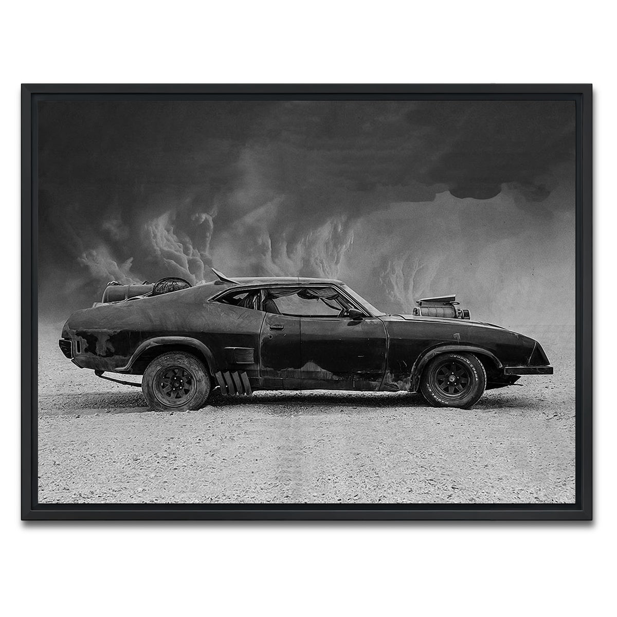 AUTO-MOCKUP WHITE | Mad Max Interceptor Grayscale | 1 Piece | Black Framed Canvas | group=4x3