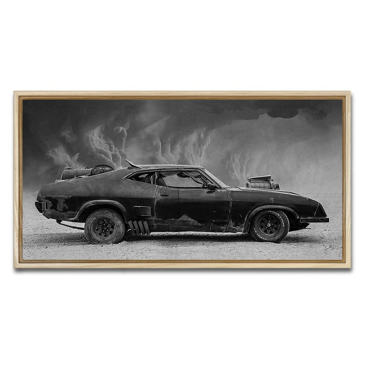 AUTO-MOCKUP WHITE | Mad Max Interceptor Grayscale | 1 Piece | Natural Framed Canvas | group=2x1