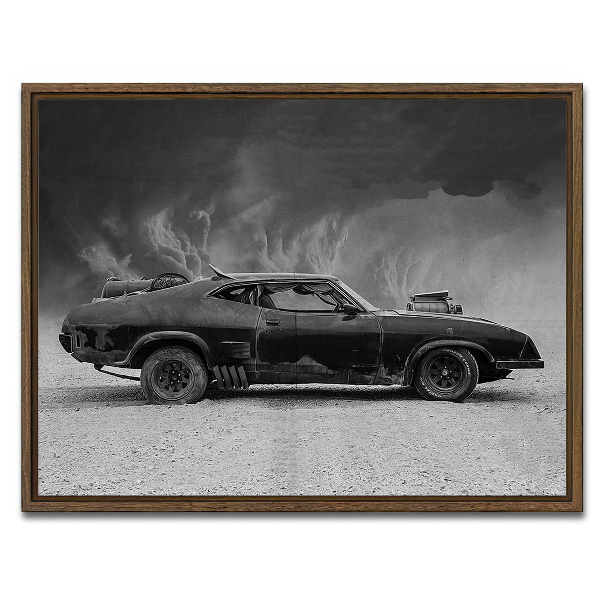 AUTO-MOCKUP WHITE | Mad Max Interceptor Grayscale | 1 Piece | Walnut Framed Canvas | group=4x3