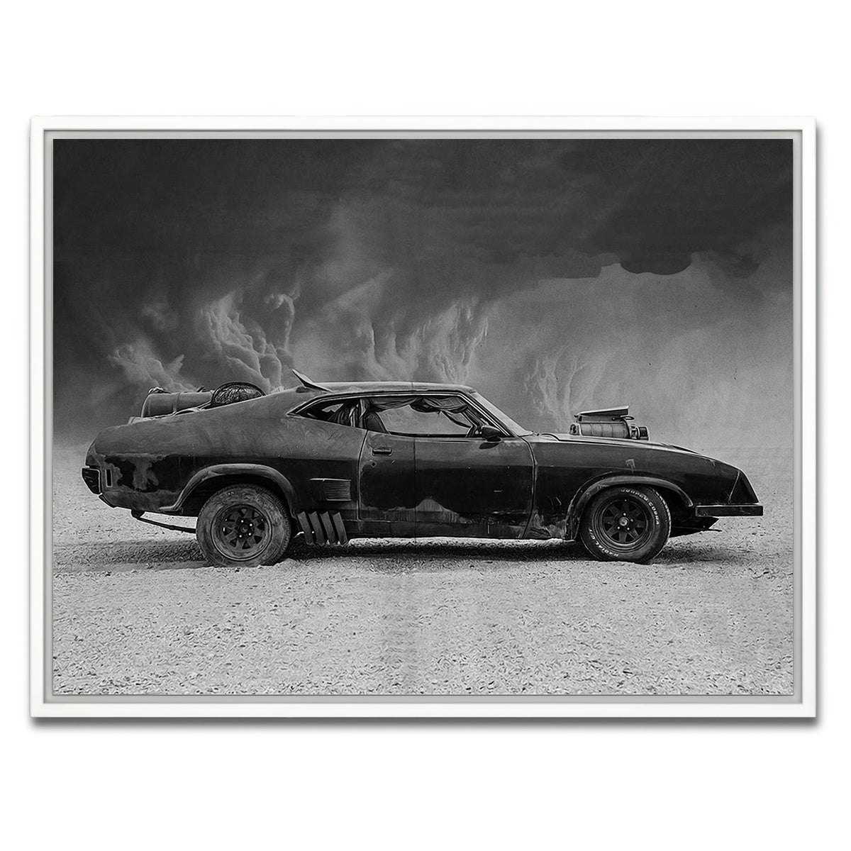 AUTO-MOCKUP WHITE | Mad Max Interceptor Grayscale | 1 Piece | White Framed Canvas | group=4x3