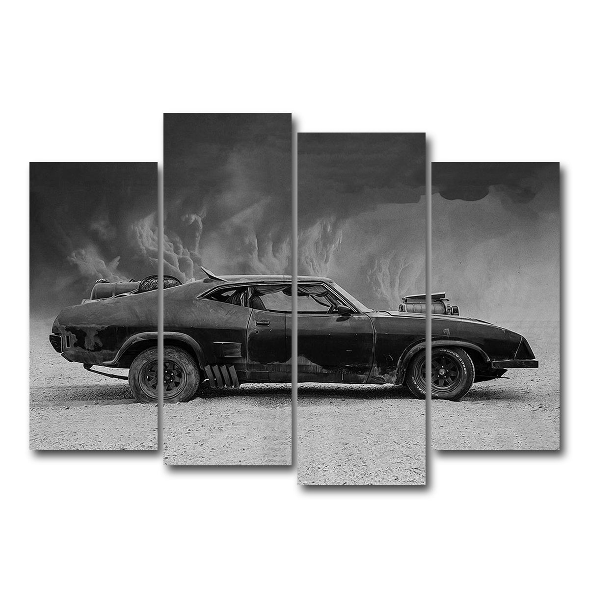 AUTO-MOCKUP WHITE | Mad Max Interceptor Grayscale | 4 Piece | Gallery Wrap Canvas | group=4_normal