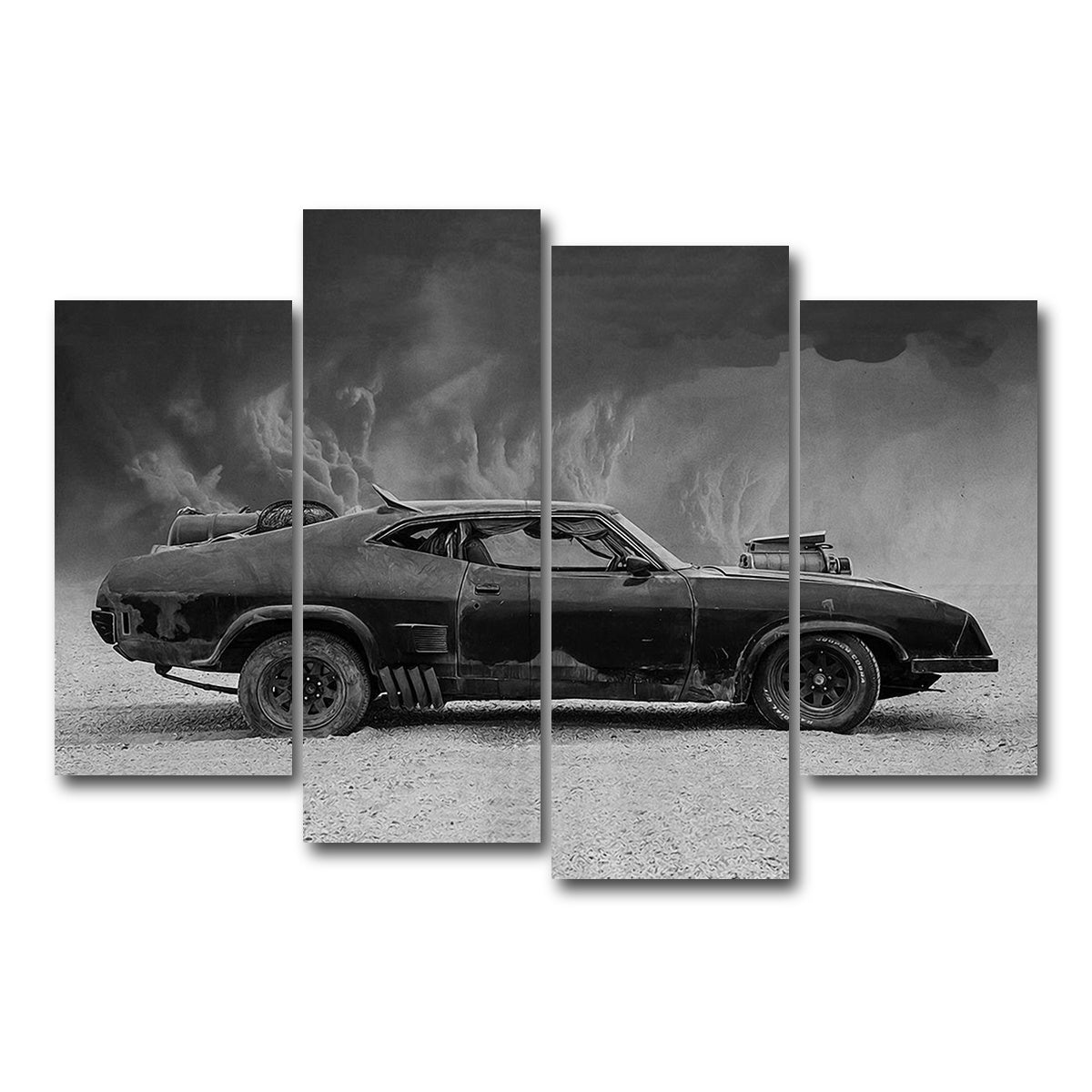 AUTO-MOCKUP WHITE | Mad Max Interceptor Grayscale | 4 Piece | Gallery Wrap Canvas | group=4_short