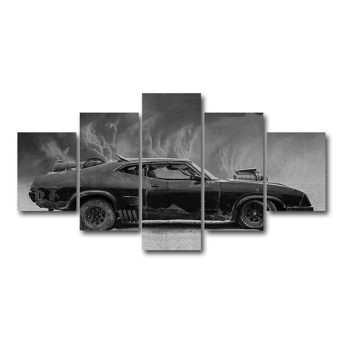 AUTO-MOCKUP WHITE | Mad Max Interceptor Grayscale | 5 Piece | Gallery Wrap Canvas | group=5_short