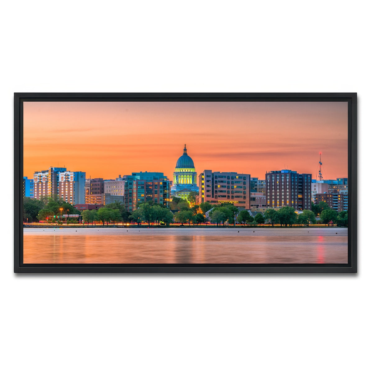 AUTO-MOCKUP WHITE | Madison Skyline At Dusk | 1 Piece | Black Framed Canvas | group=2x1