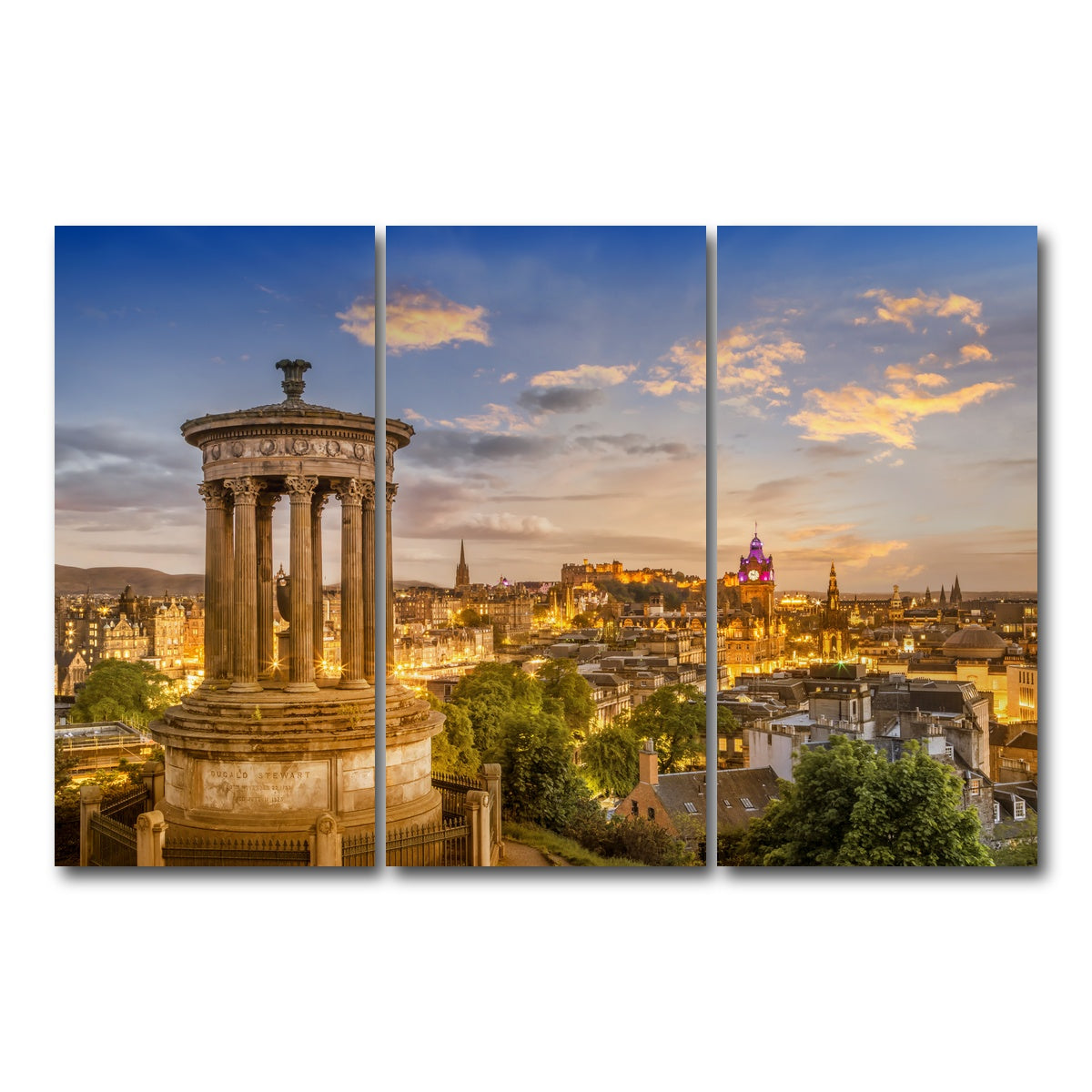 AUTO-MOCKUP WHITE | Magical sunset over Edinburgh | 3 Piece | Gallery Wrap Canvas | group=12x24