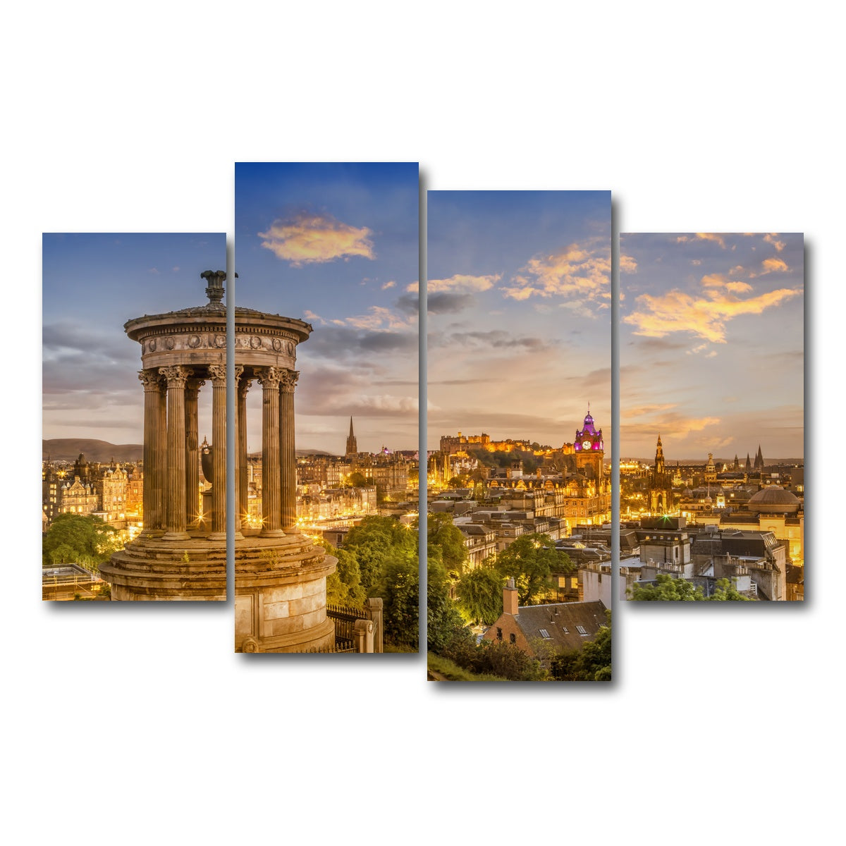 AUTO-MOCKUP WHITE | Magical sunset over Edinburgh | 4 Piece | Gallery Wrap Canvas | group=4_short