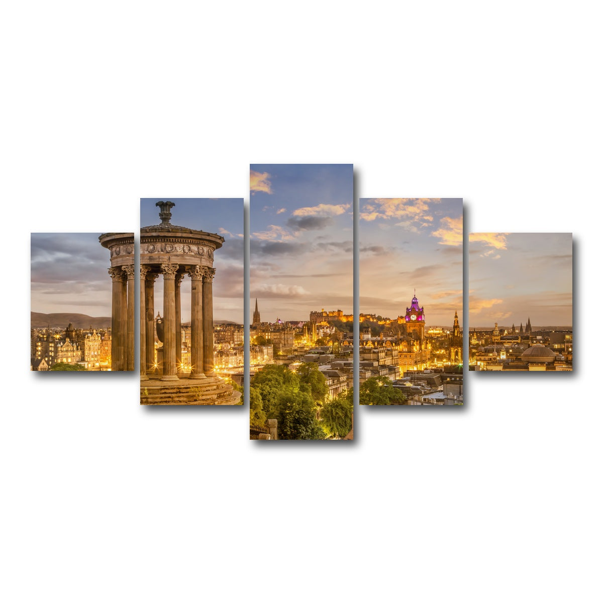 AUTO-MOCKUP WHITE | Magical sunset over Edinburgh | 5 Piece | Gallery Wrap Canvas | group=5_short