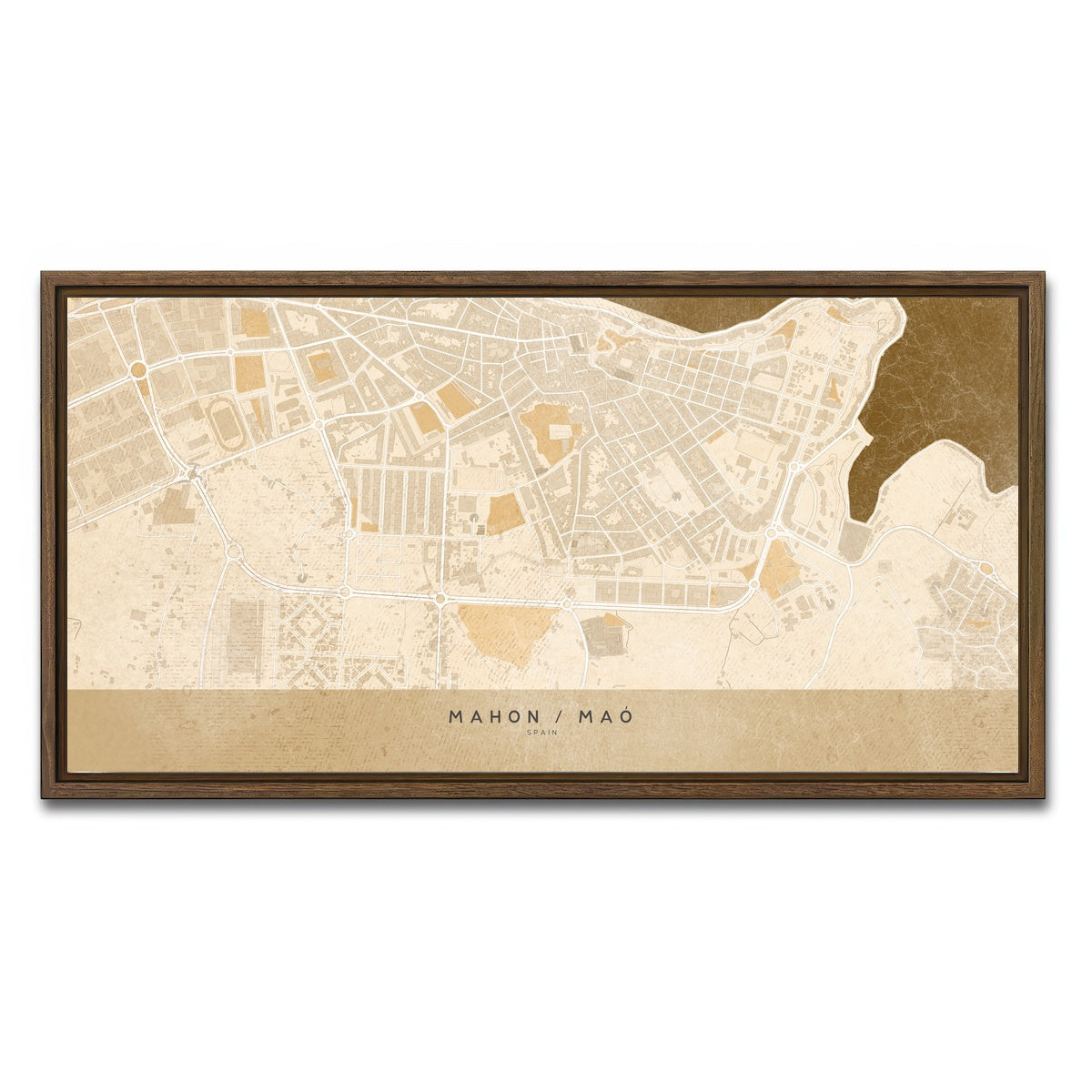 AUTO-MOCKUP WHITE | Mahon Map | 1 Piece | Walnut Framed Canvas | group=2x1