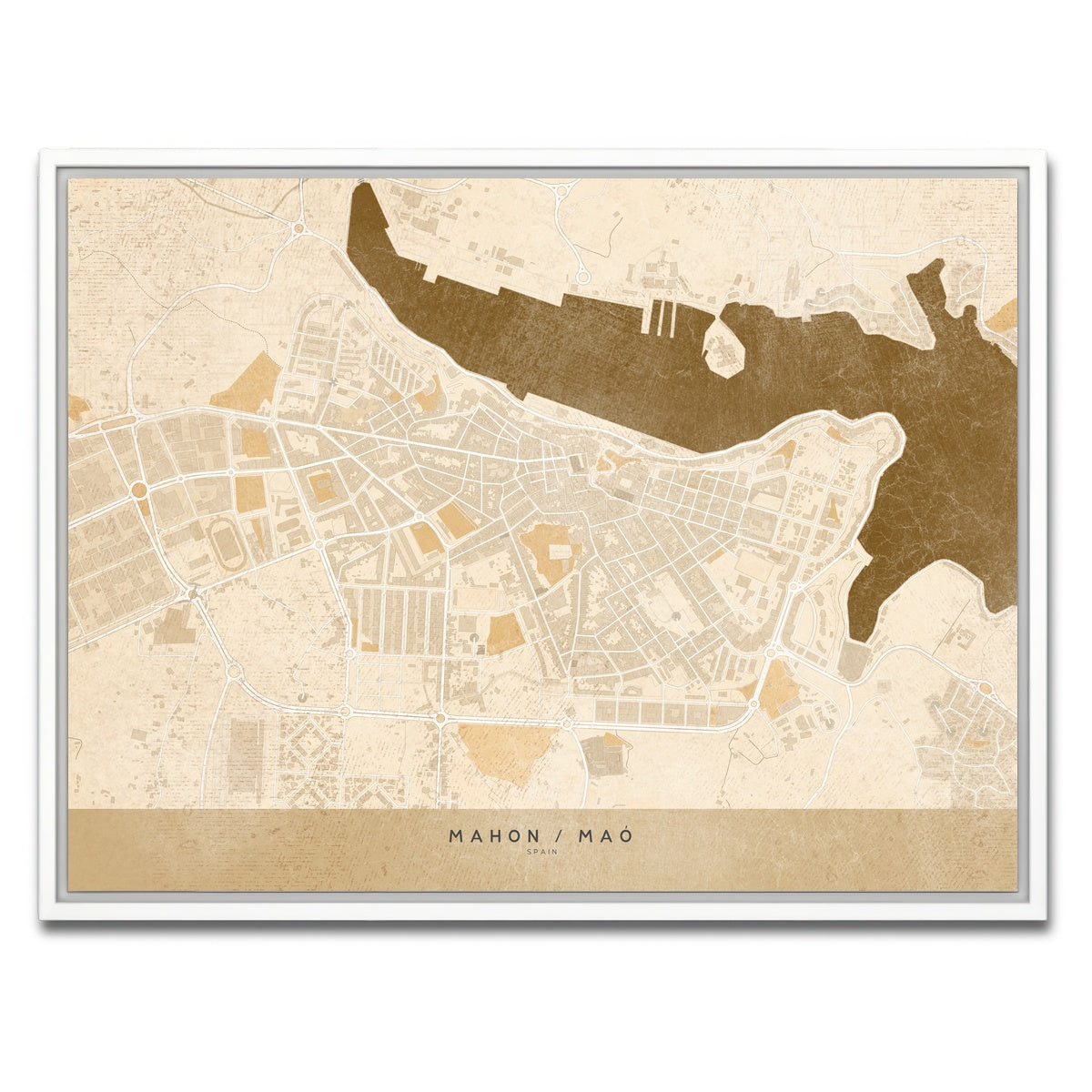 AUTO-MOCKUP WHITE | Mahon Map | 1 Piece | White Framed Canvas | group=4x3